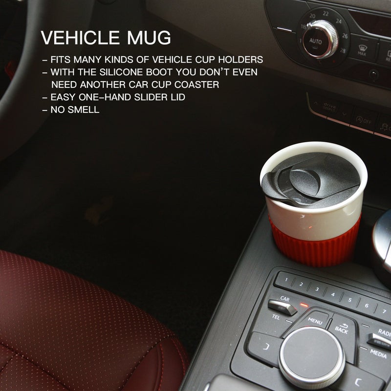 UDMG Ceramic Double Wall Insulated Travel Coffee Cup with Slider Lid, Silicone Sleeve & Built-In Coaster, 10 fl.oz (Coffee) - Image 5